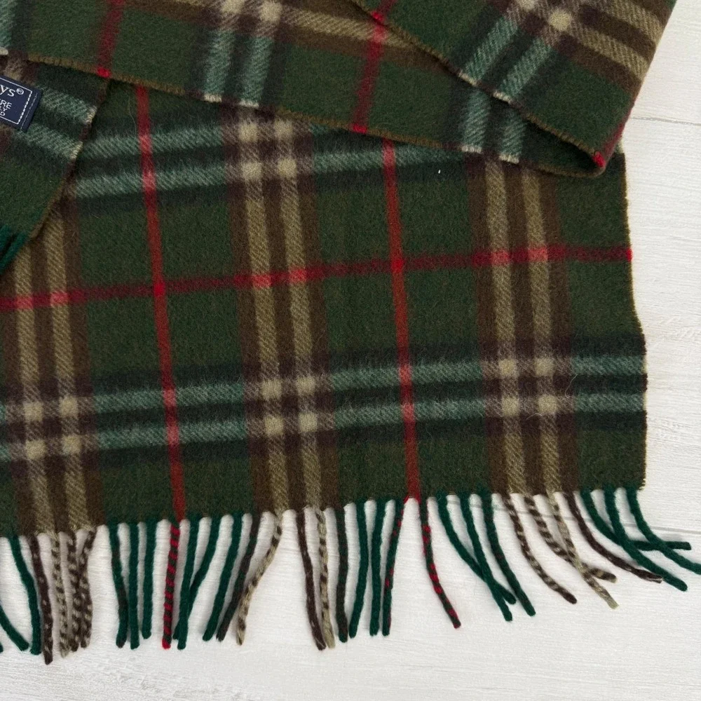 Vintage Burberry Cashmere Scarf Unisex Green Plaid Nova Check Heritage Luxury